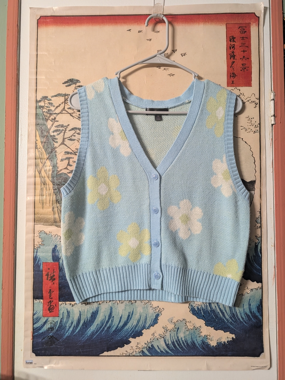 Rue21 Light Blue Floral Knit Button-Up Vest